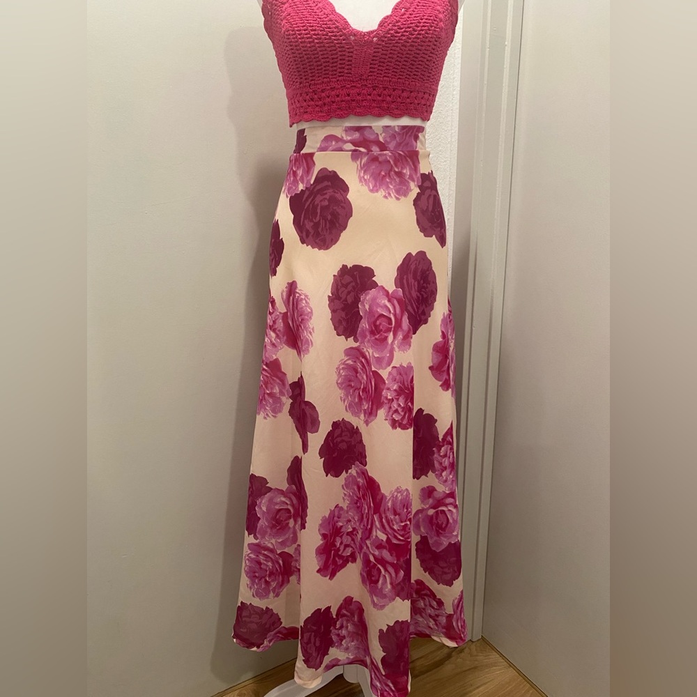 VTG 90s NYCC New York Clothing Co. Pink Roses Floral Patterned Maxi Skirt - M